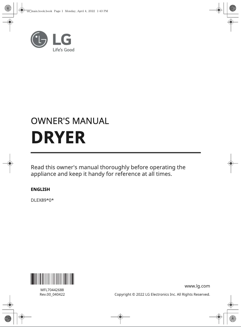 Page 1 de la notice Manuel utilisateur LG DLEX8900B