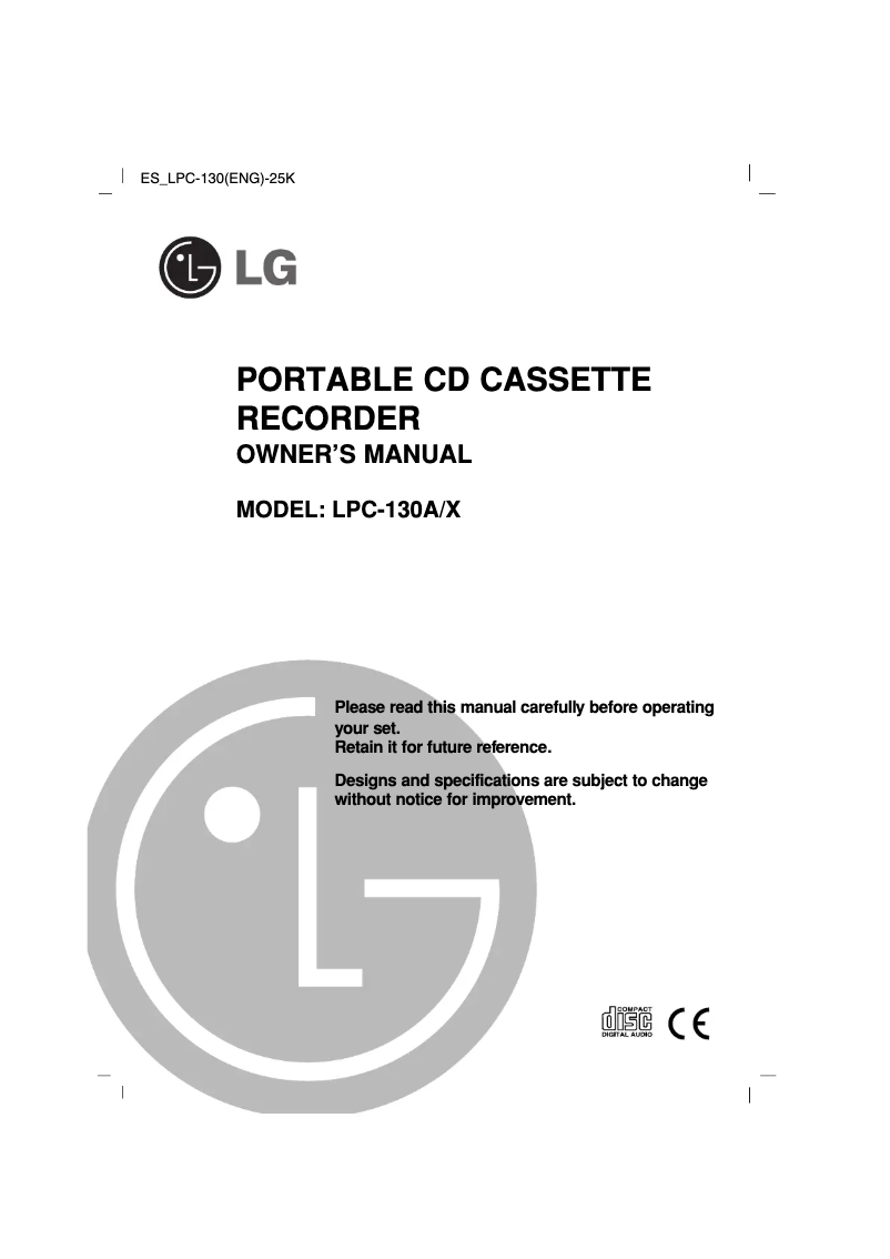 Page n°1 - Manuel utilisateur LG LPC-130A