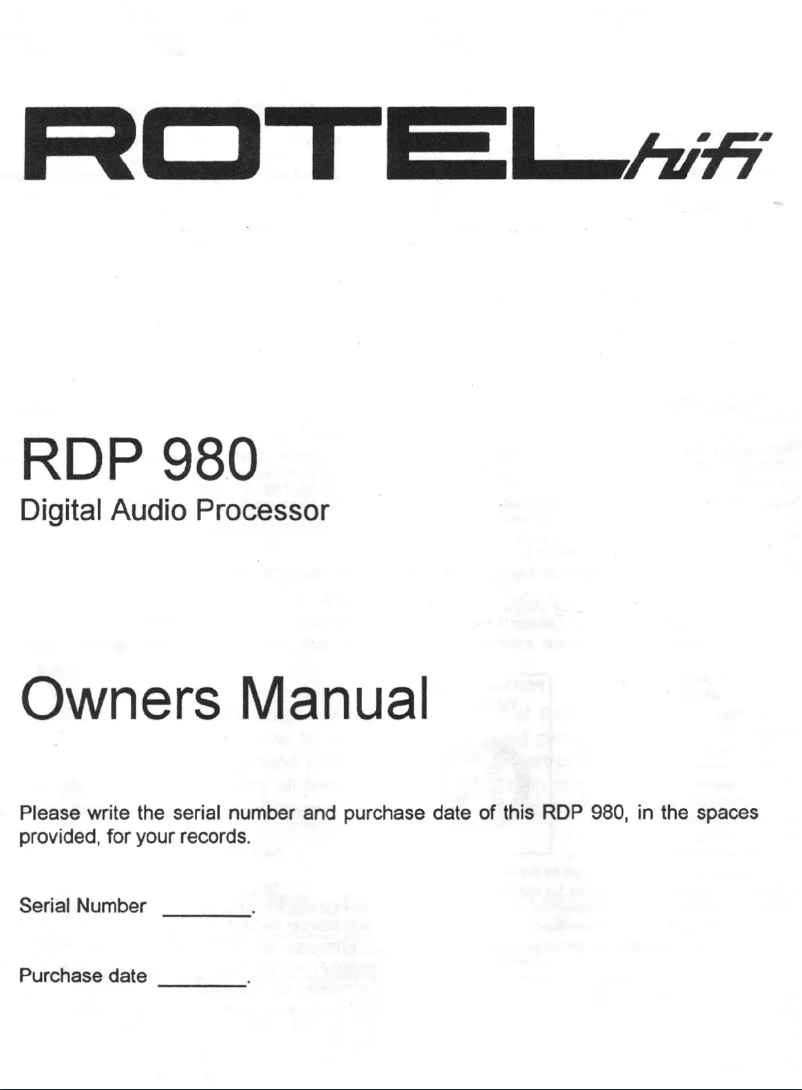 Page n°1 - Manuel utilisateur Rotel RDP-980