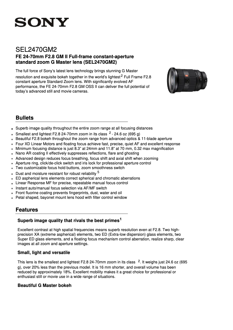 Image de la première page du manuel de l'appareil SEL2470GM2