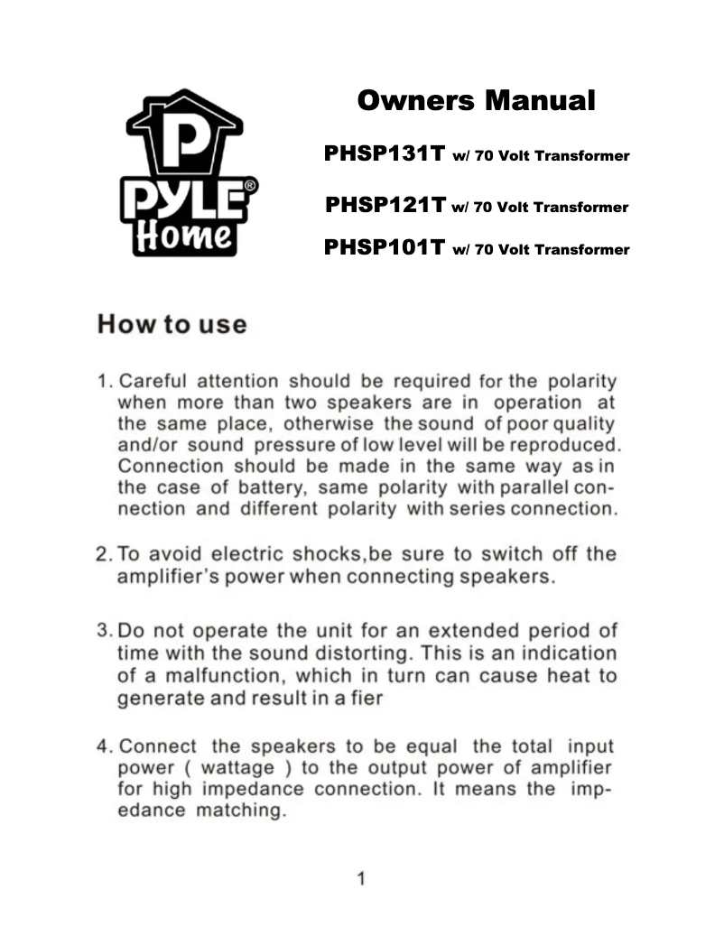 Image de la première page du manuel de l'appareil PHSP101T