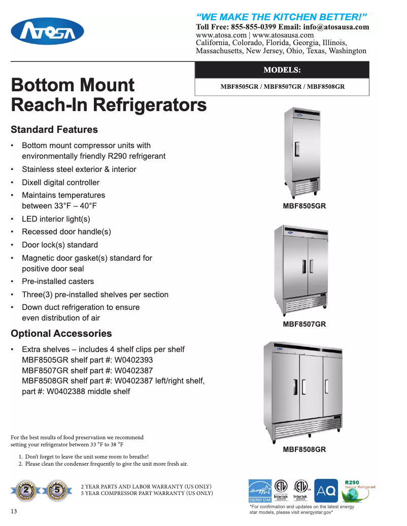 Página 1 del manual Ficha técnica Atosa Commercial MBF8508