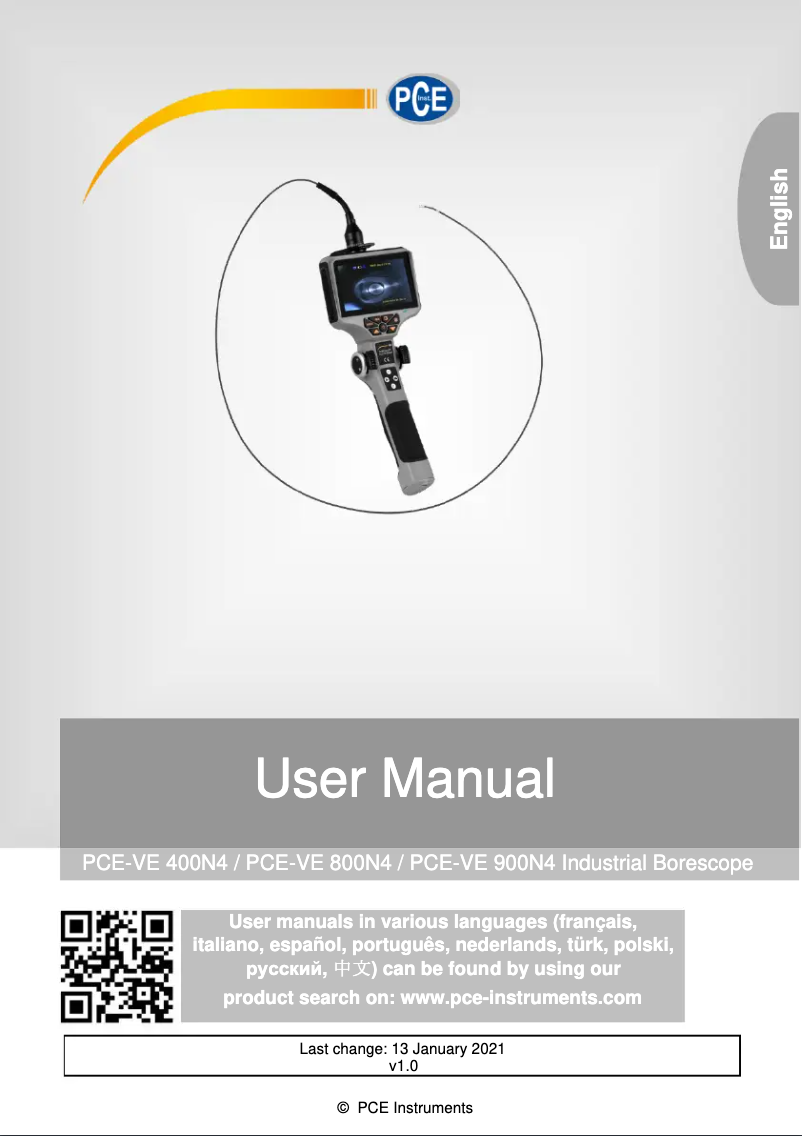 Page 1 de la notice Manuel utilisateur PCE Instruments PCE-VE 900N4