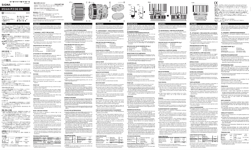 Page 1 de la notice Manuel utilisateur Sigma Contemporary 65mm F2 DG DN