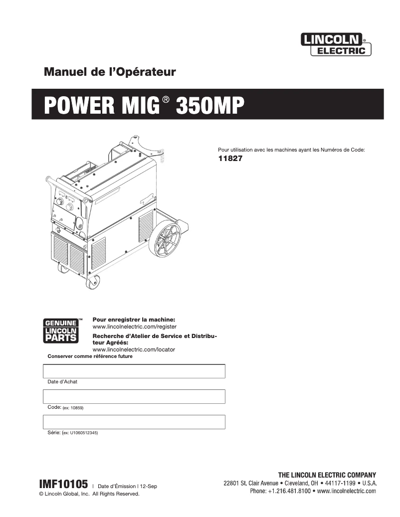 Page 1 de la notice Manuel utilisateur Lincoln Electric POWER MIG 350MP