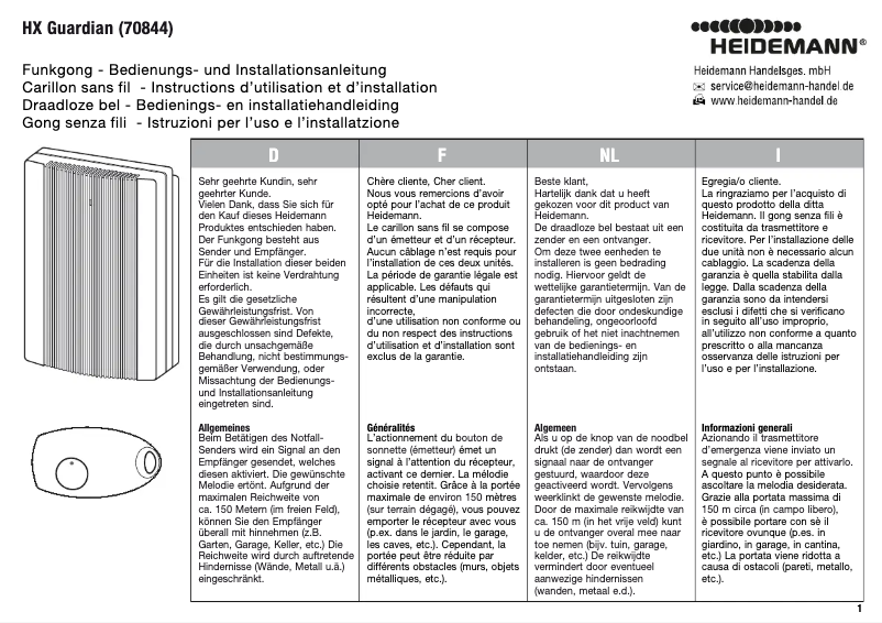 Image de la première page du manuel de l'appareil HX Guardian 70844