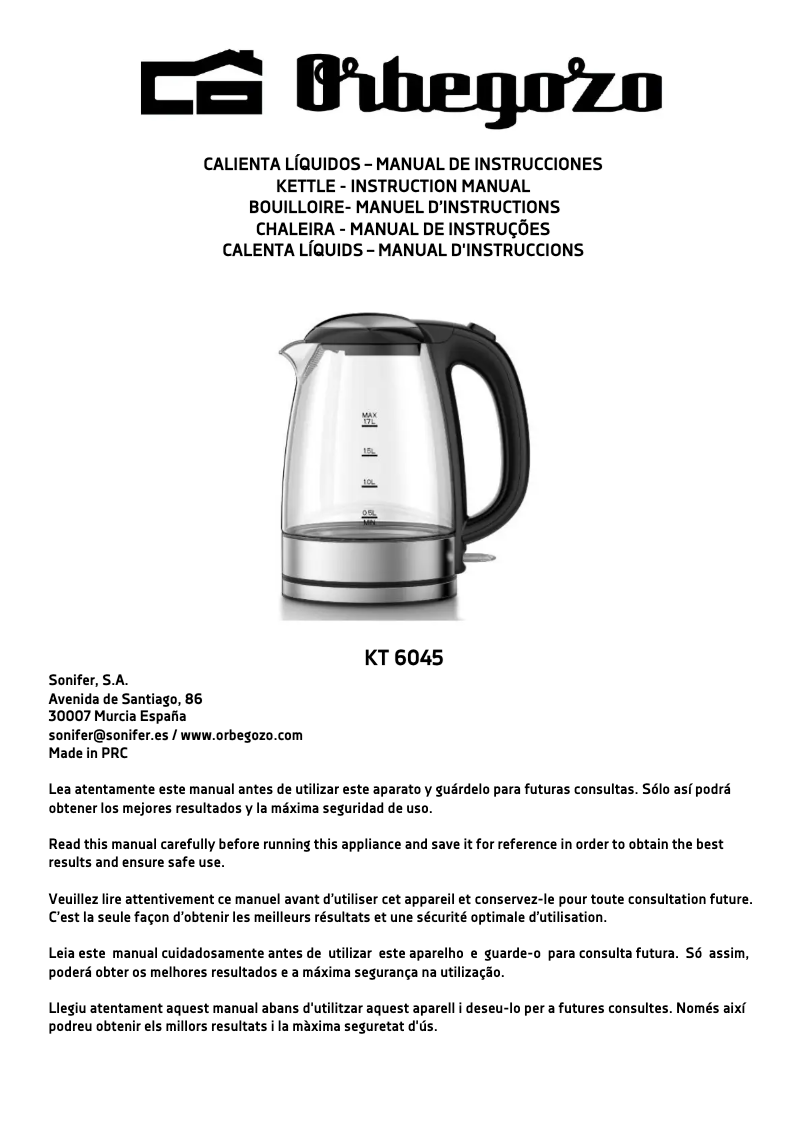 Page 1 de la notice Manuel utilisateur Orbegozo KT 6045