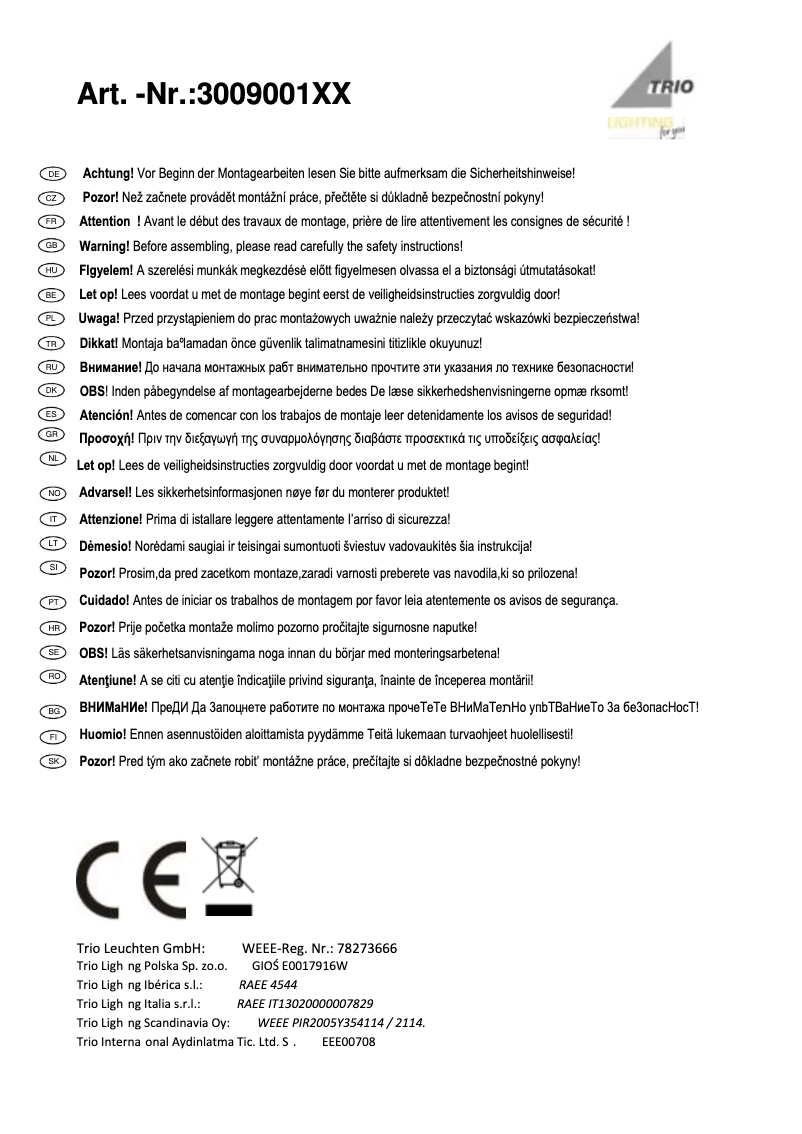 Page 1 de la notice Manuel utilisateur Trio Lighting Sanna