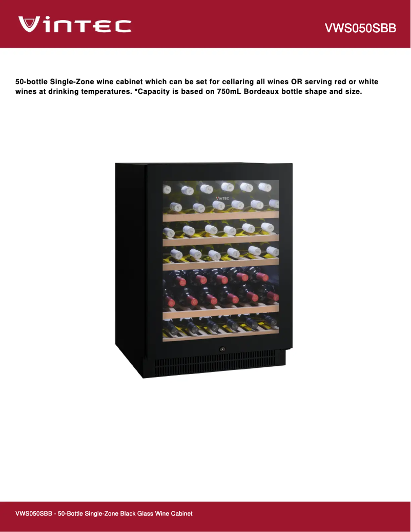 Page 1 de la notice Fiche technique Vintec VWS050SBB