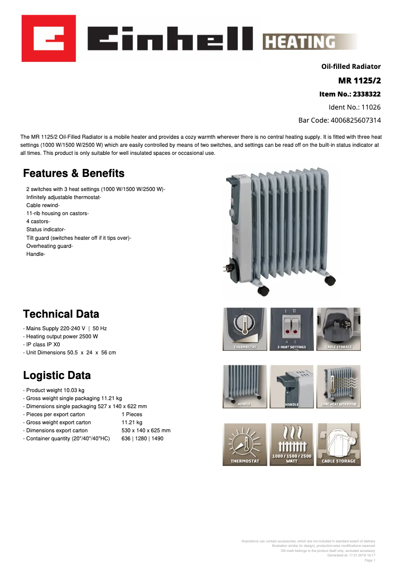 Página 1 del manual Ficha técnica Einhell MR 1125/2