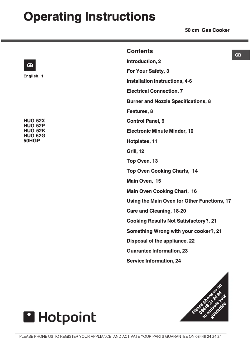 Page 1 de la notice Manuel utilisateur Hotpoint HUG52G
