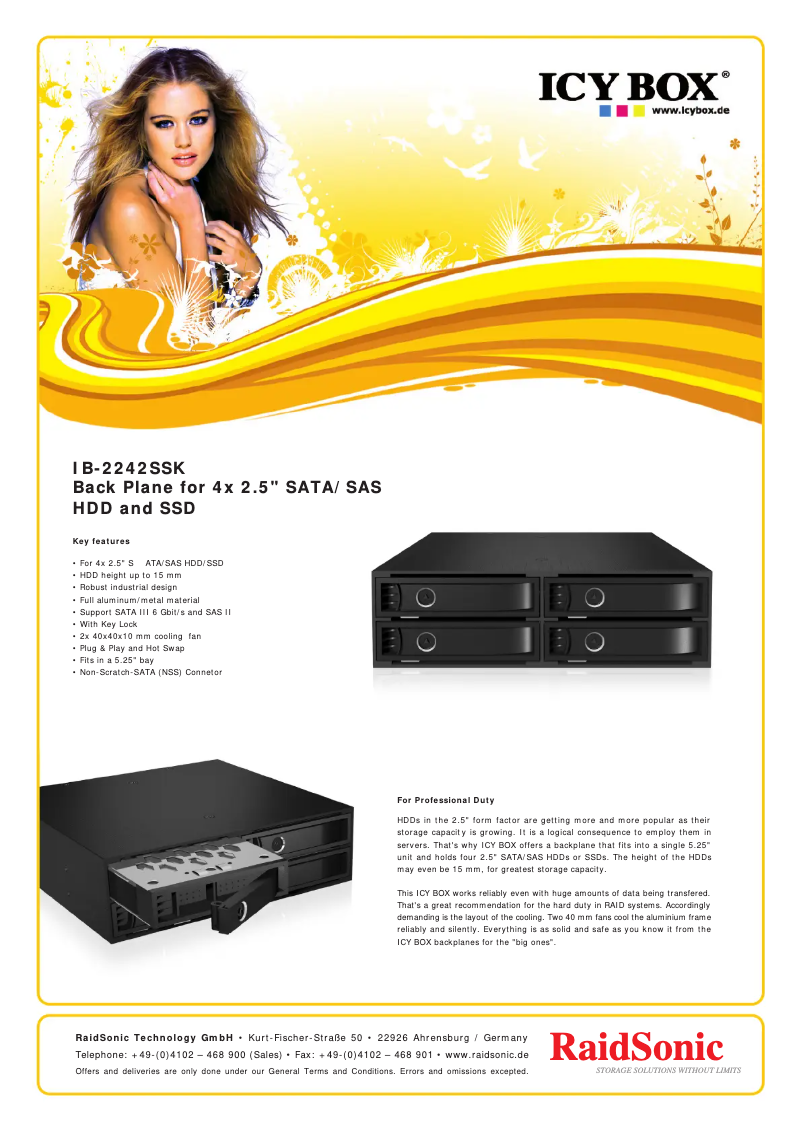 Page 1 de la notice Fiche technique Icy Box Raidsonic IB-2242SSK disk array