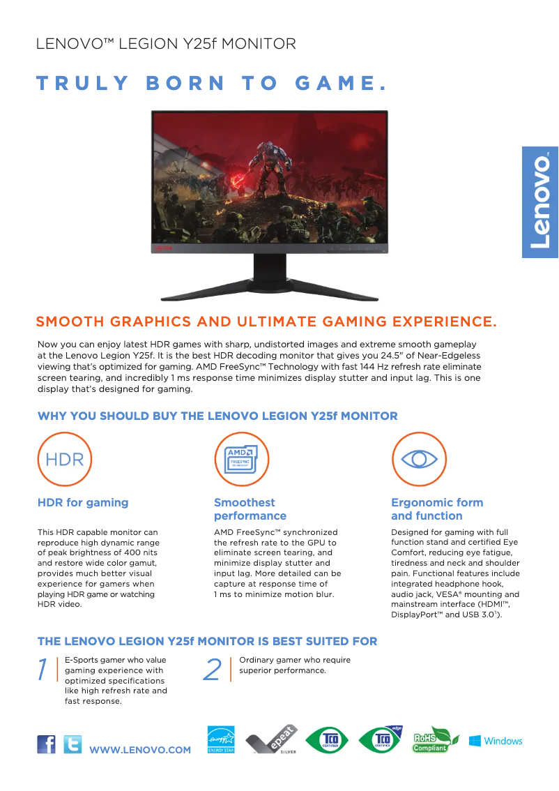 Page 1 de la notice Fiche technique Lenovo Legion Y25f-10
