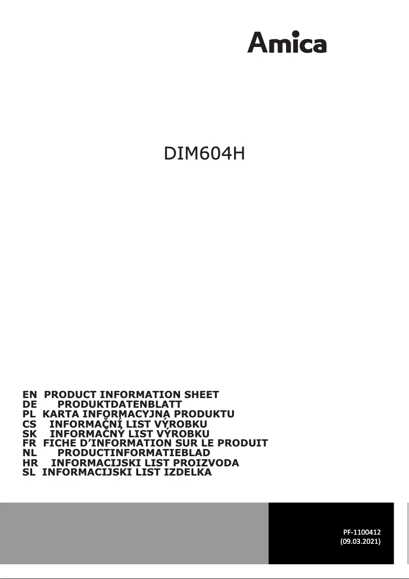 Página 1 del manual Ficha técnica Amica DIM604H