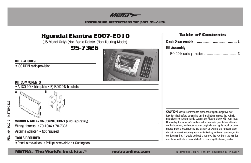 Page n°1 - Manuel utilisateur Metra 95-7326