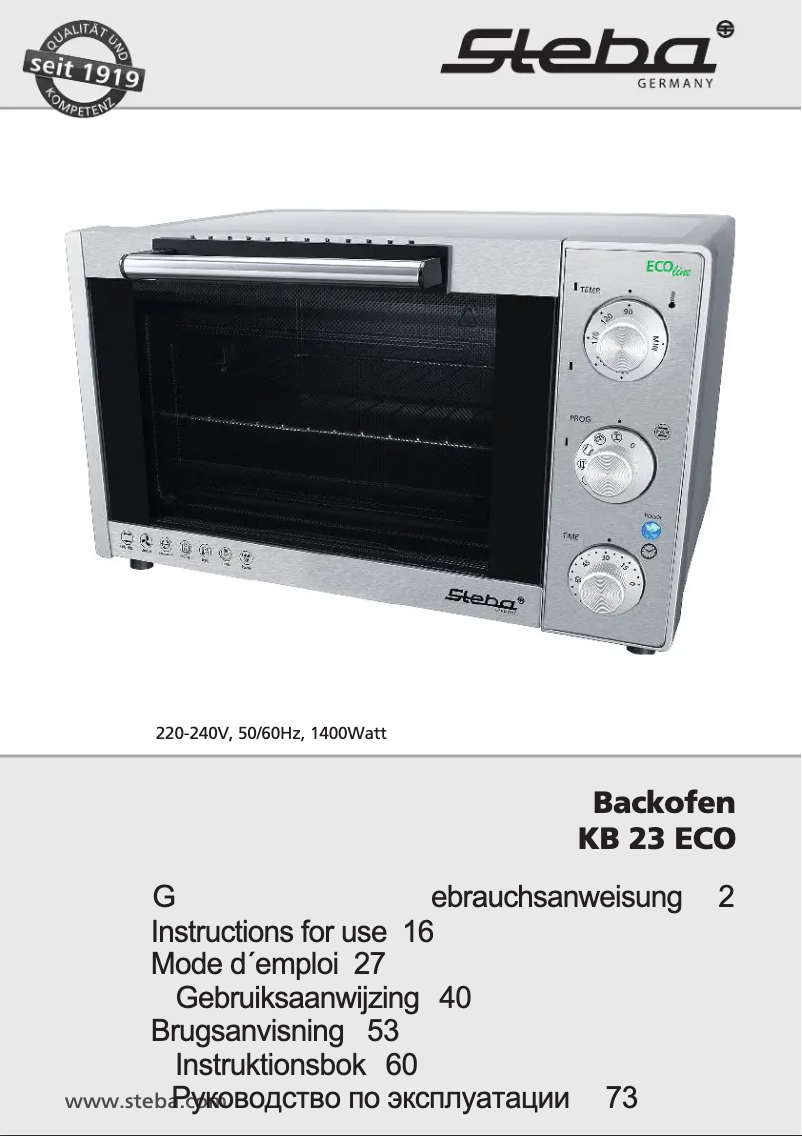 Page n°1 - Manuel utilisateur Steba KB 23 ECO