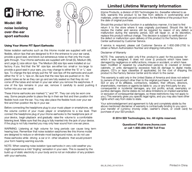 Page 1 de la notice Manuel utilisateur iHome iB8