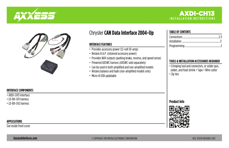 Page 1 de la notice Manuel utilisateur AXESS AXDI-CH13