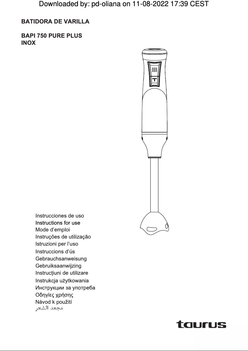 Page n°1 - Manuel utilisateur Taurus Bapi 750 Pure Plus Inox