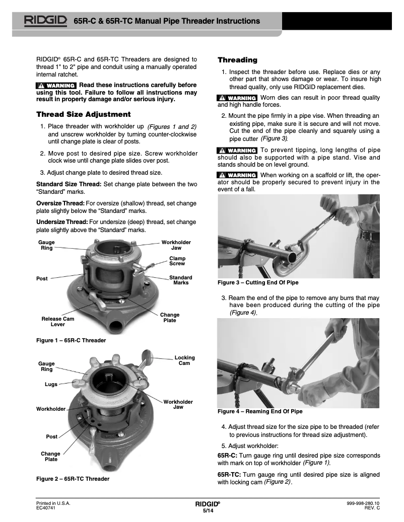 Page n°1 - Instructions / montage Ridgid 65R-C