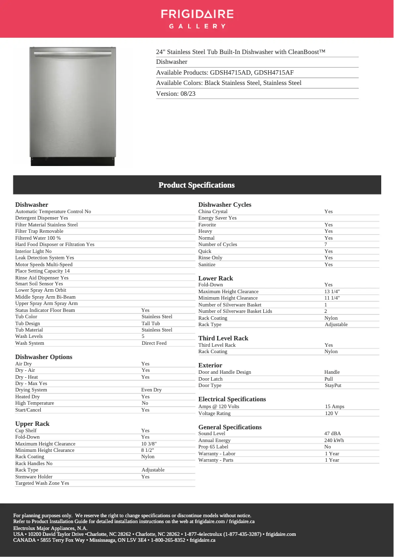 Page n°1 - Fiche technique Frigidaire GDSH4715AF