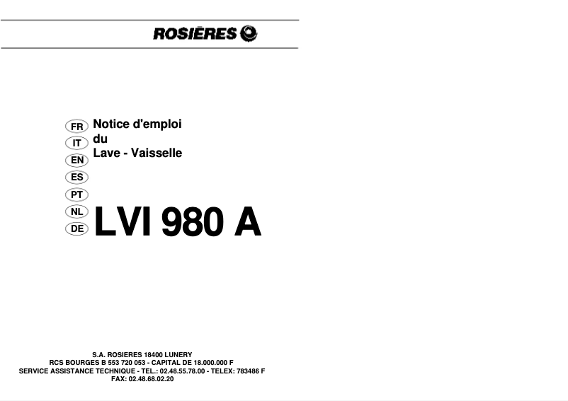 Image de la première page du manuel de l'appareil LVI 980 AUS