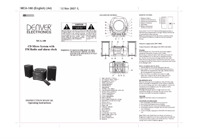Página 1 del manual Manual de usuario Denver MCA-180