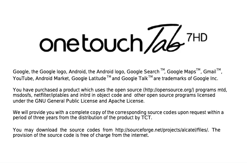 Image de la première page du manuel de l'appareil One Touch Tab 7 HD