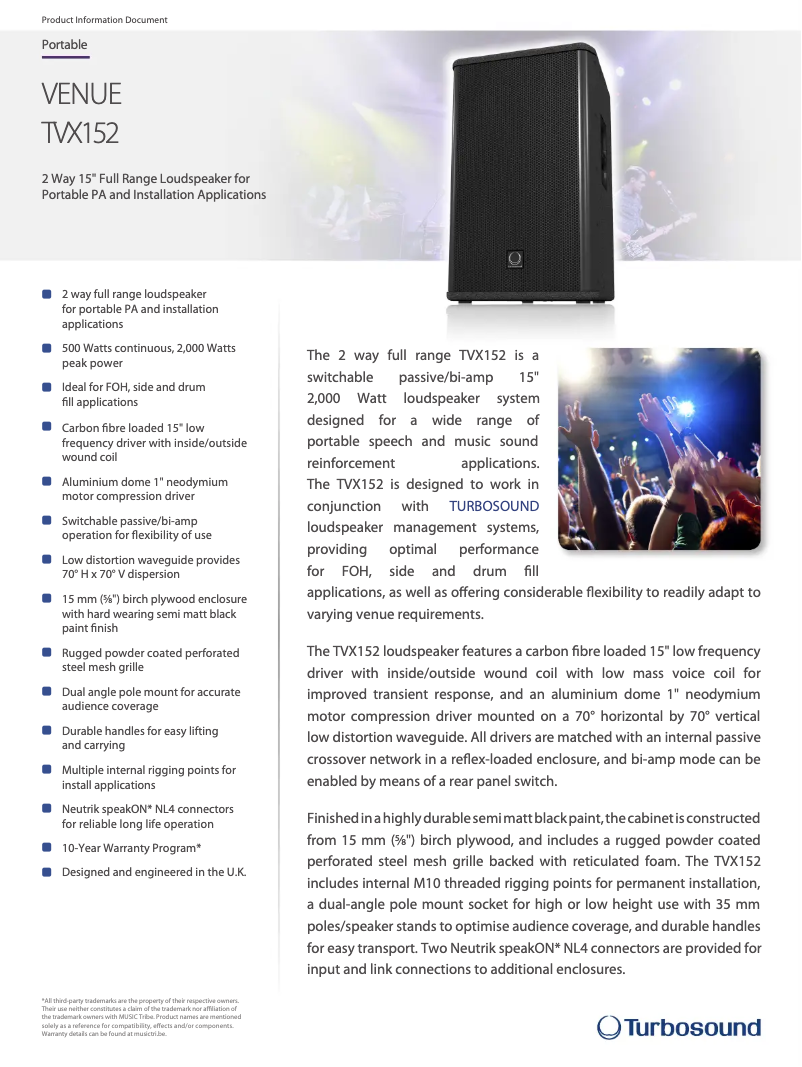 Página 1 del manual Ficha técnica Turbosound TVX152