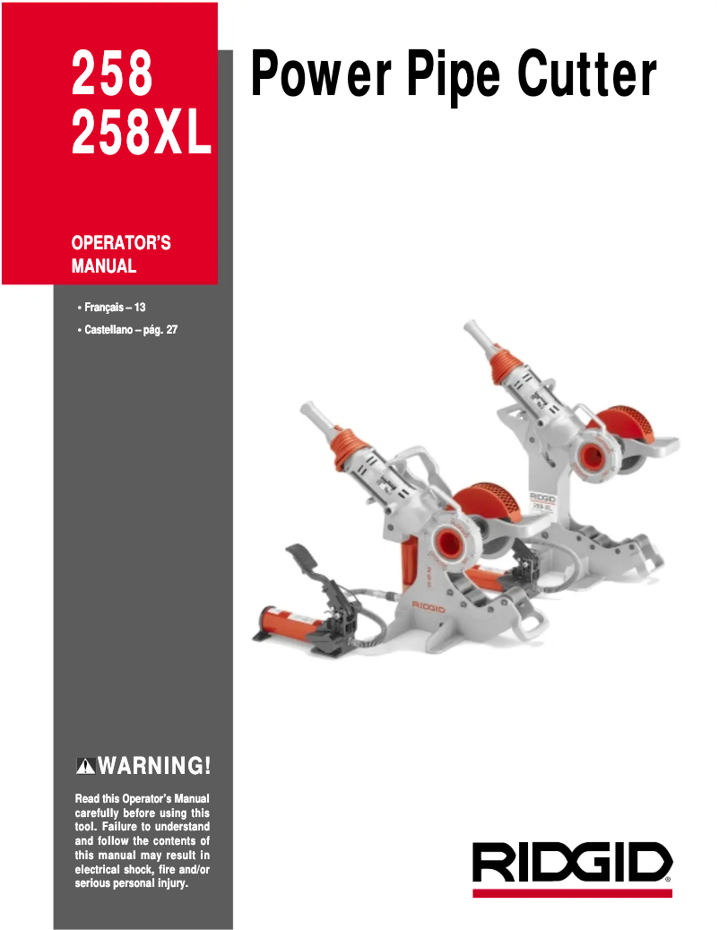 Página 1 del manual Manual de usuario Ridgid 258XL