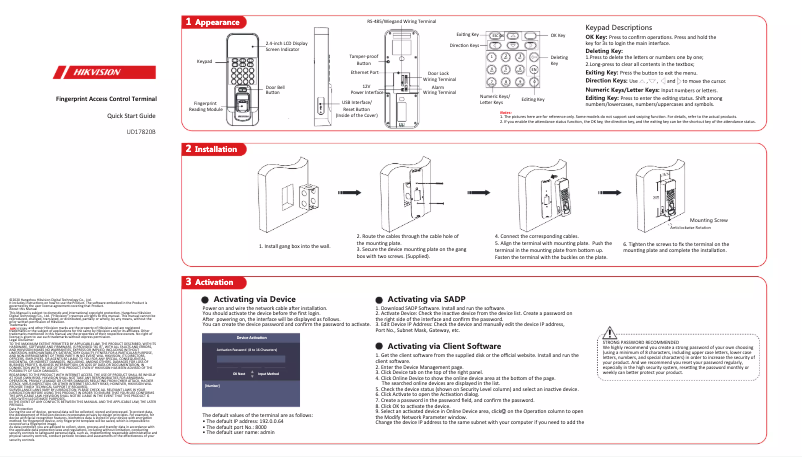 Page n°1 - Guide de démarrage rapide Hikvision DS-K1T804AEF