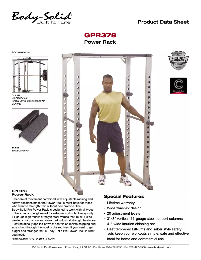 Page 1 de la notice Fiche technique Body-Solid GPR378