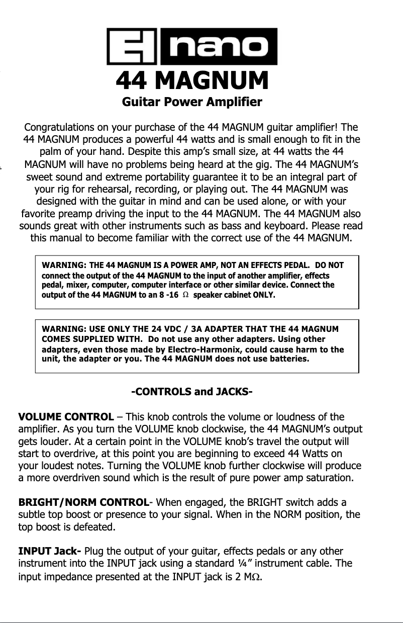 Image de la première page du manuel de l'appareil 44 Magnum