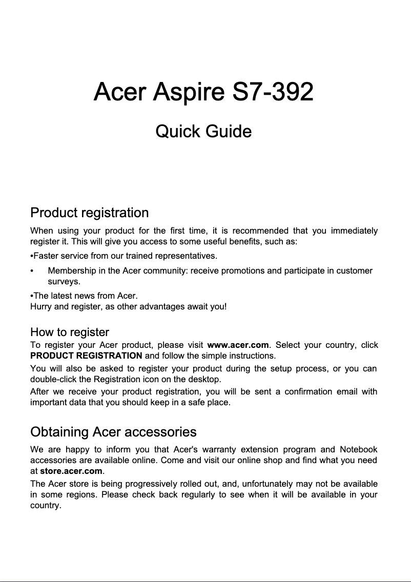 Page 1 de la notice Guide de démarrage rapide Acer Aspire S7