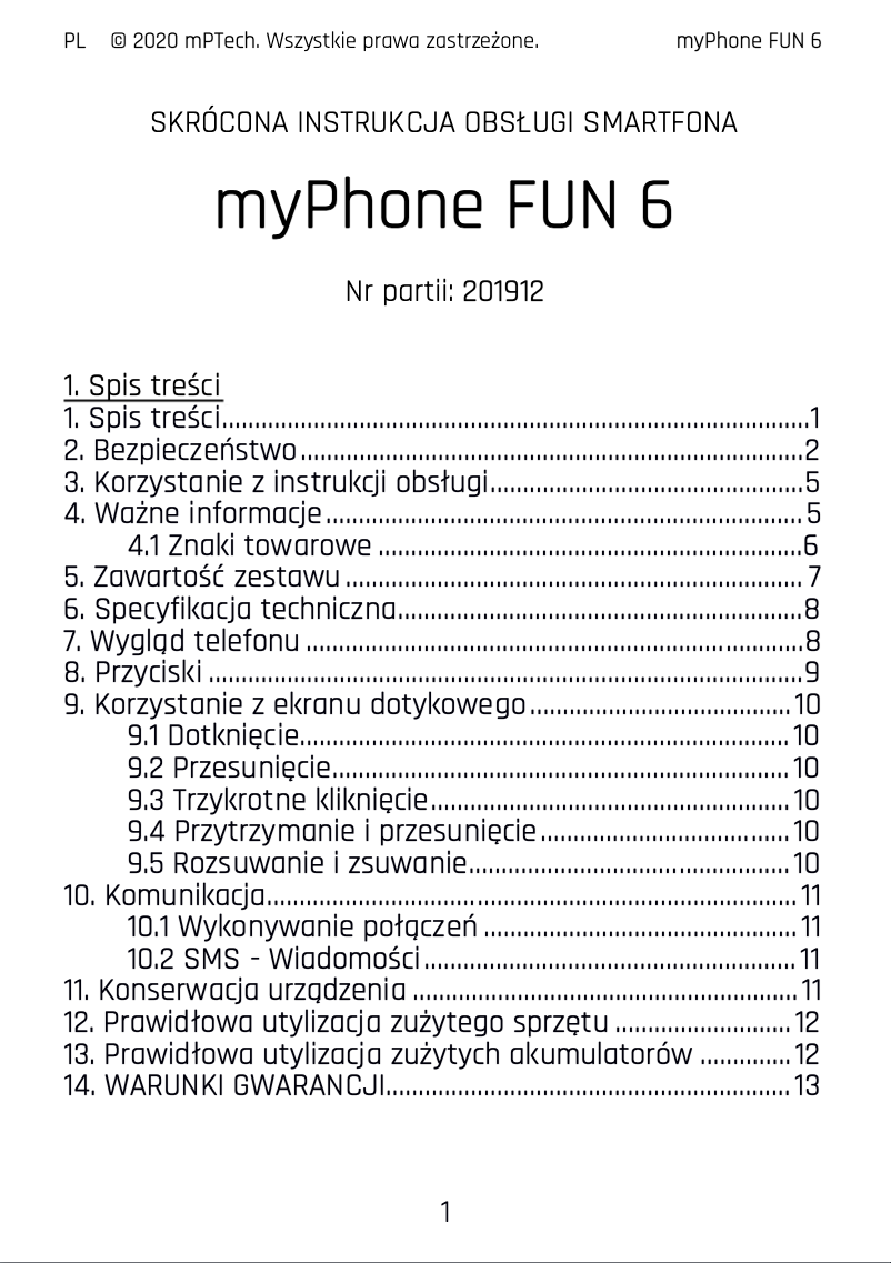 Page 1 de la notice Manuel utilisateur myPhone FUN 6