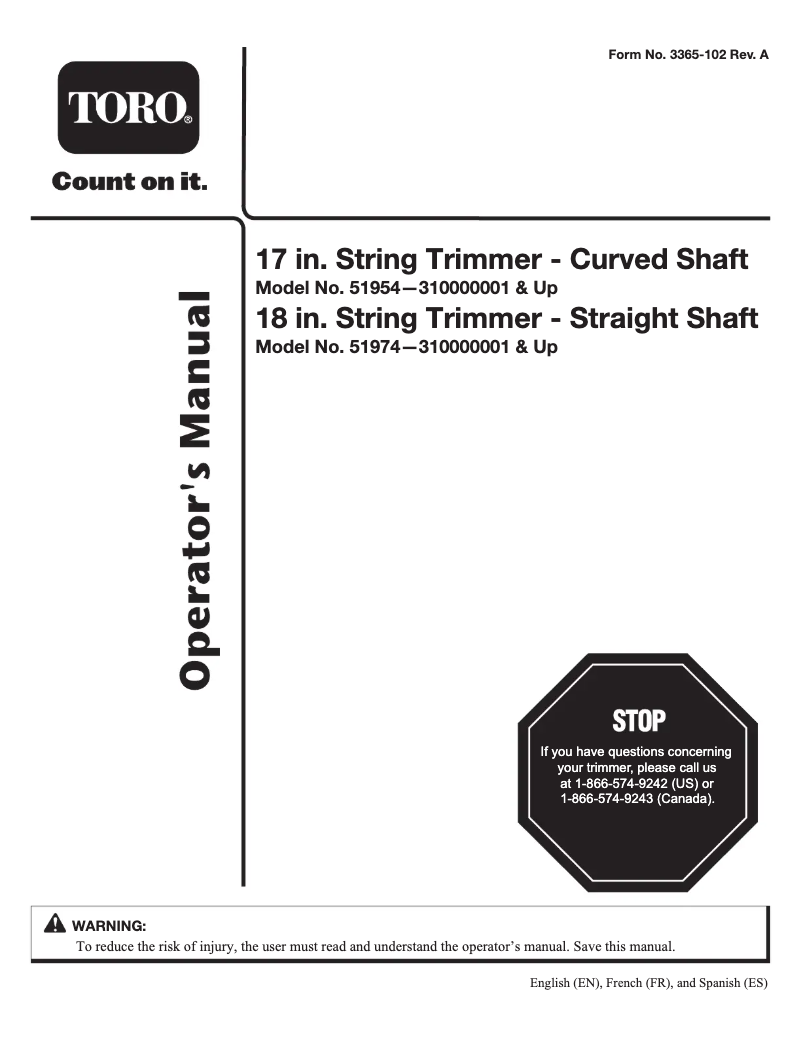 Page 1 de la notice Manuel utilisateur Toro 51998