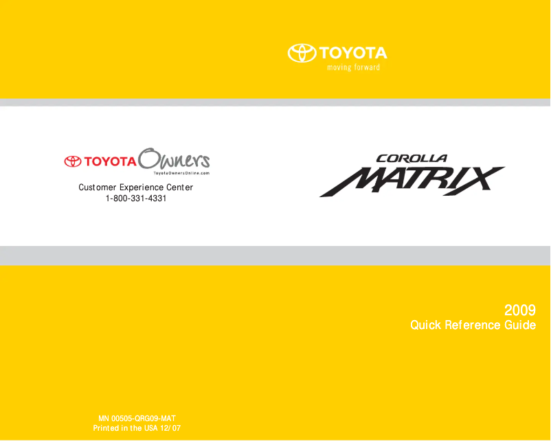 Page 1 de la notice Manuel utilisateur Toyota Matrix (2009)