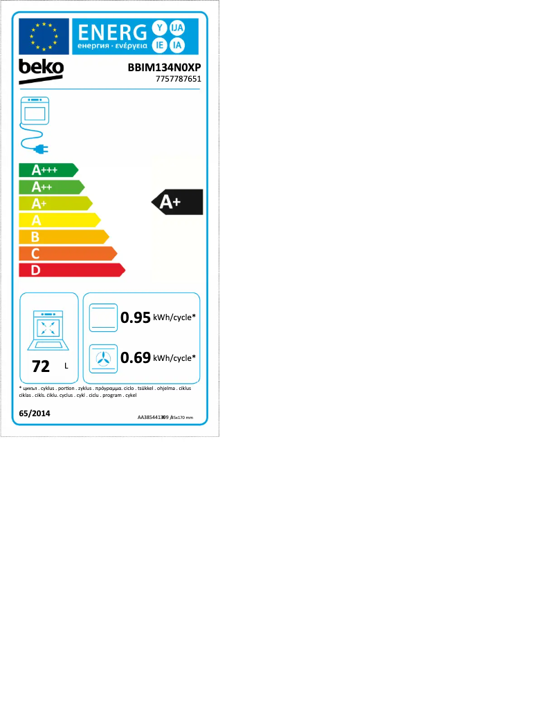 Page 1 de la notice Label énergétique Beko BBIM134N0XP