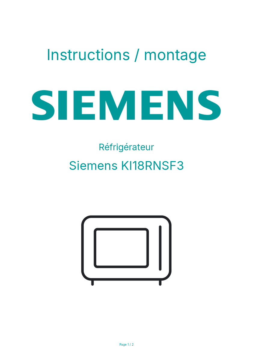 Page n°1 - Instructions / montage Siemens KI18RNSF3