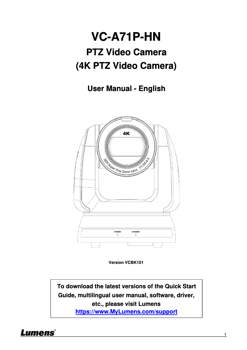 Page n°1 - Manuel utilisateur Lumens VC-A71P-HN