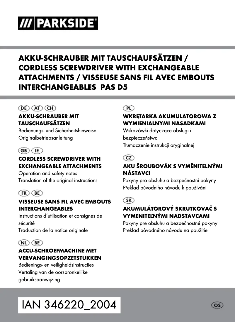 Page n°1 - Manuel utilisateur Parkside PAS D5