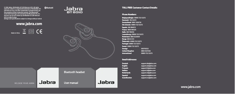 Page 1 de la notice Manuel utilisateur Jabra BT8010