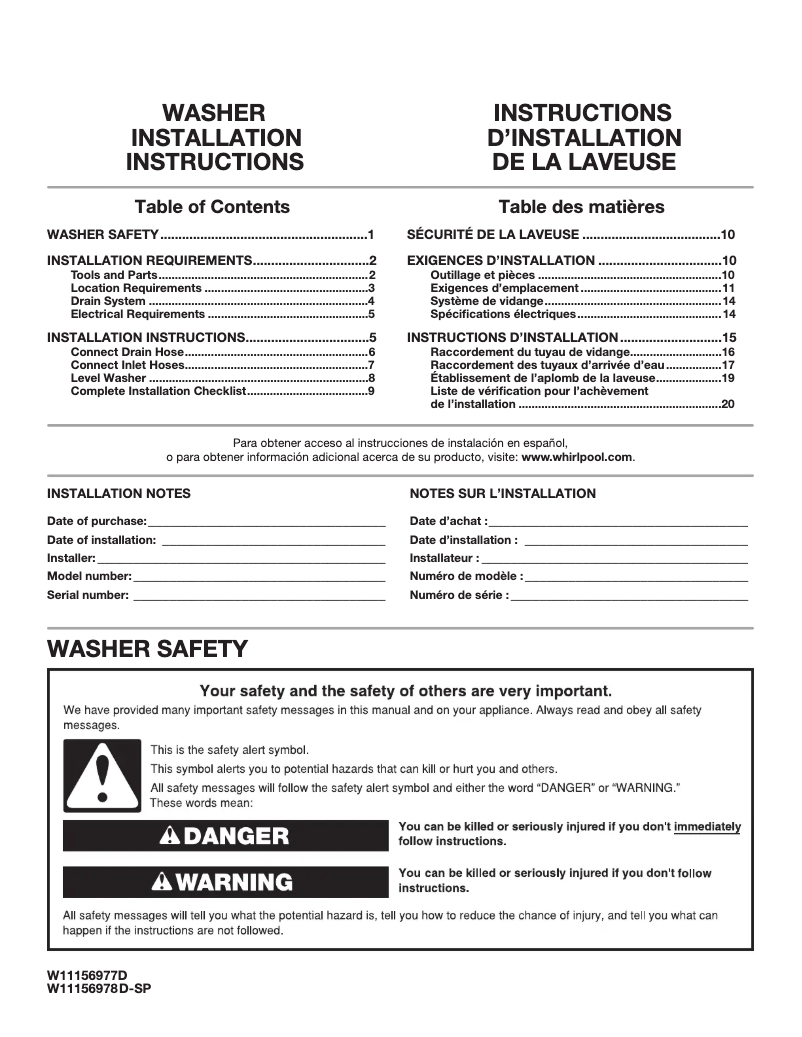 Page n°1 - Guide d'installation Amana 8212487RP