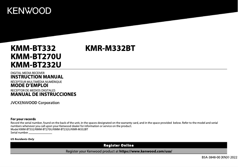 Page 1 de la notice Manuel utilisateur Kenwood KMR-M332BT