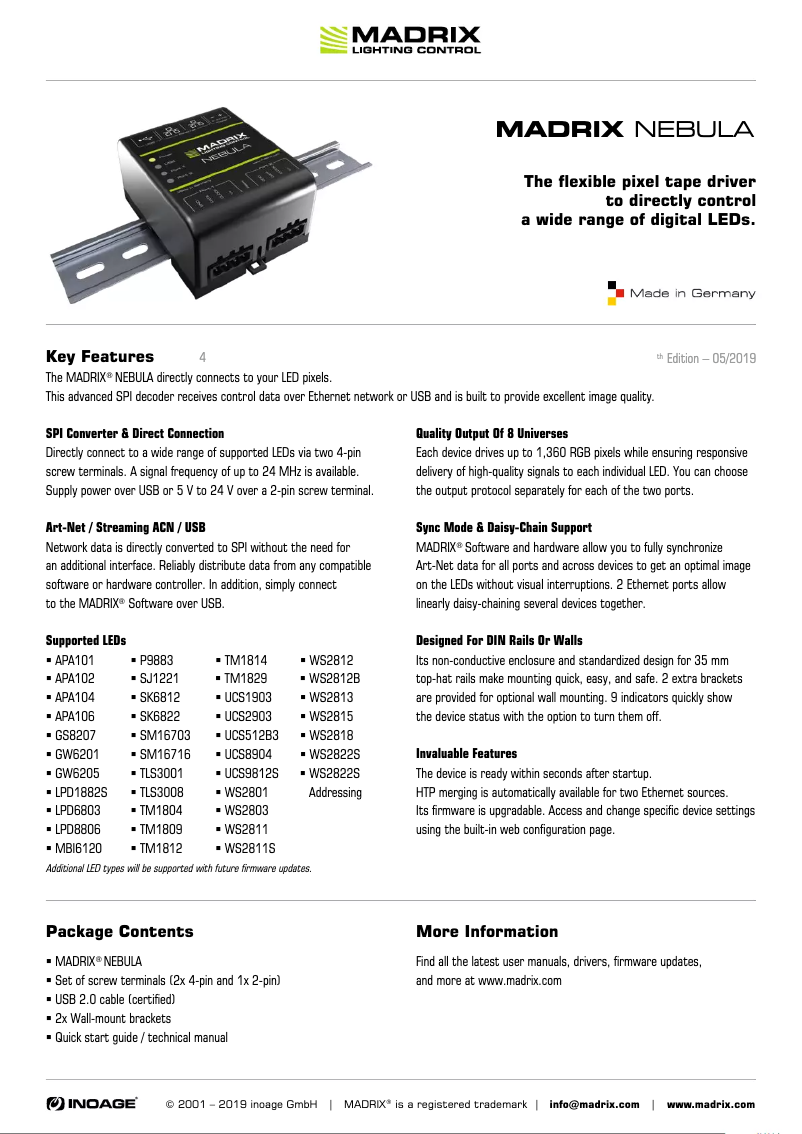 Page n°1 - Fiche technique Madrix NEBULA