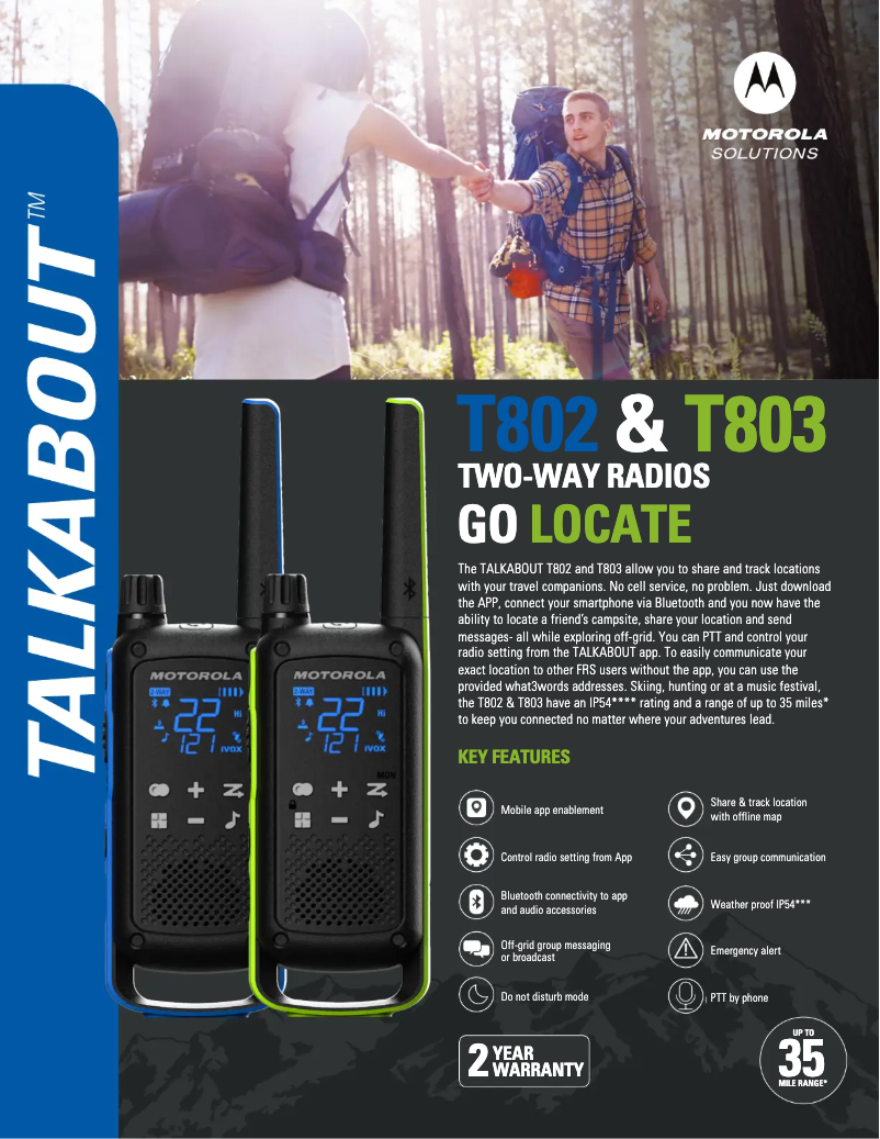 Page n°1 - Fiche technique Motorola TALKABOUT T803