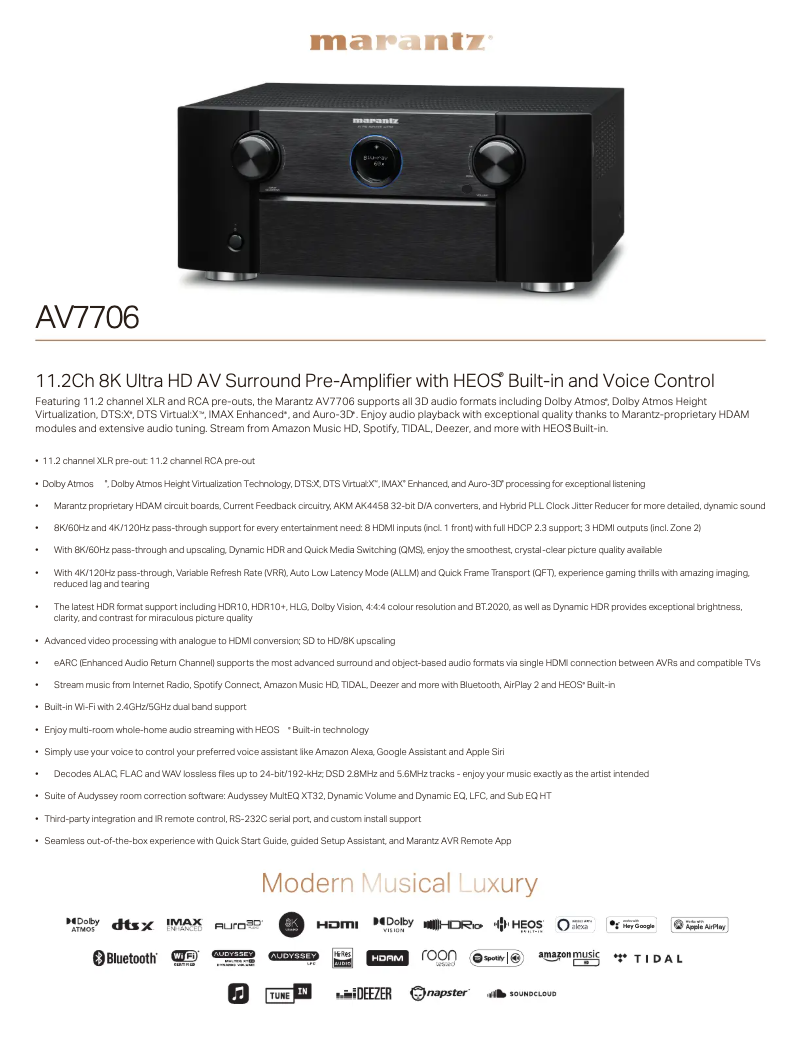 Page 1 de la notice Fiche technique Marantz AV7706