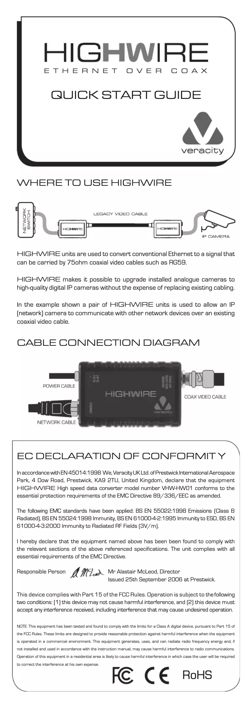 Page n°1 - Manuel utilisateur Veracity Highwire VHW-HW