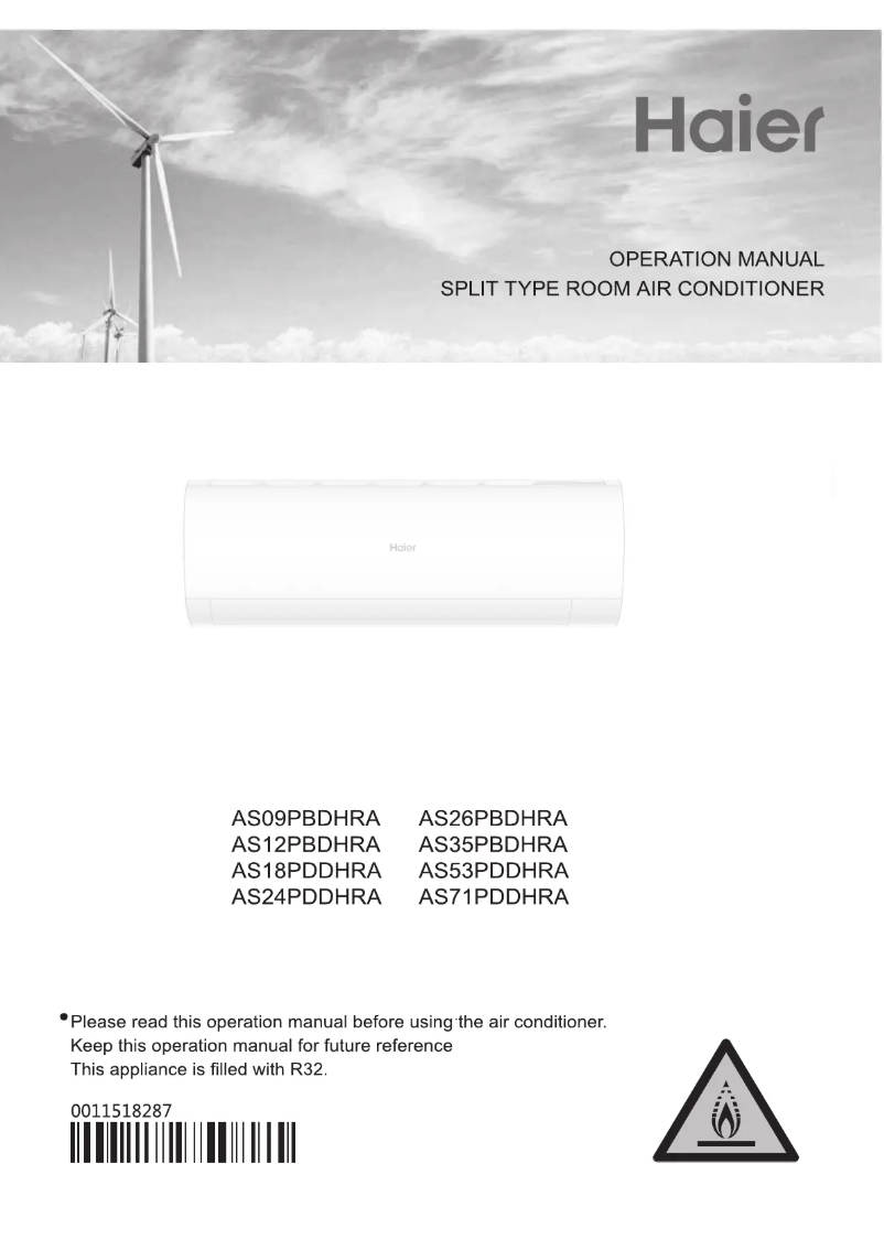 Page 1 de la notice Manuel utilisateur Haier AS53PDDHRA