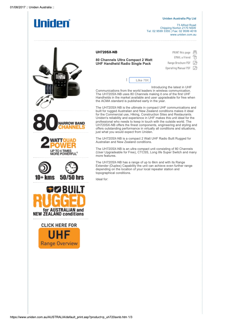 Image de la première page du manuel de l'appareil UH720SX-NB